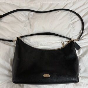 Coach Double Zipper Black Pebbled Leather Shoulder Bag EUC